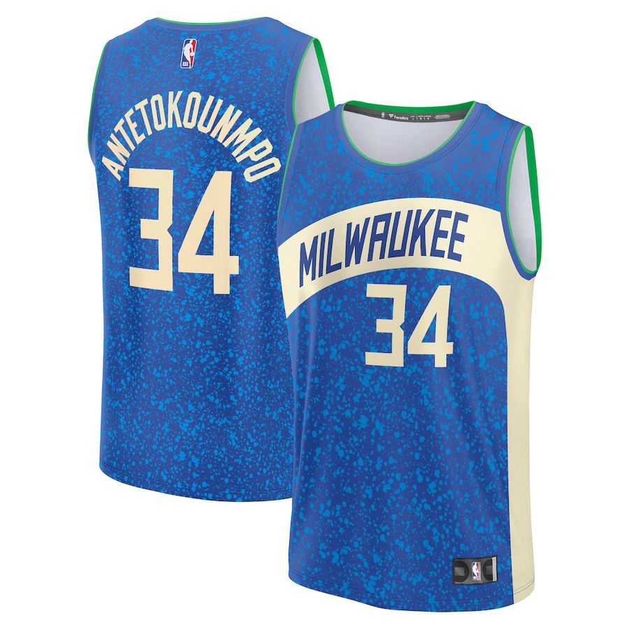 Men Milwaukee Bucks #34 Giannis Antetokounmpo Fanatics Branded Royal City Edition 2023-24 Fast Break NBA Jersey->boston celtics->NBA Jersey